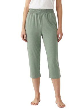 100% Cotton Straight-Leg Pull-On Capris. Sage Green
